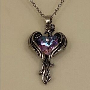 Silver Phoenix and Gemstone Pendant Necklace